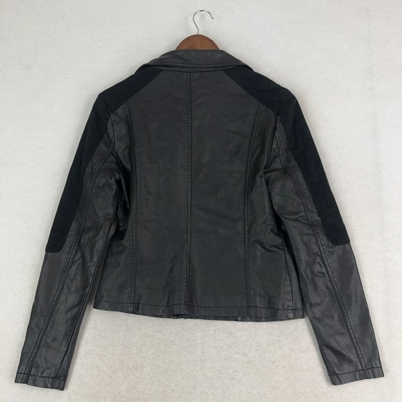 Just Fab Women's Size Small Black Faux Leather Full Zip Long Sleeve Moto Jacket - Picture 12 of 13